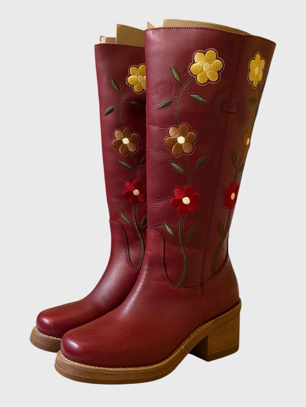 NWB Dingo Women's Bloom Embroidered Leather Boot in Merlot Size 7.5 Boho Western - Picture 4 of 16